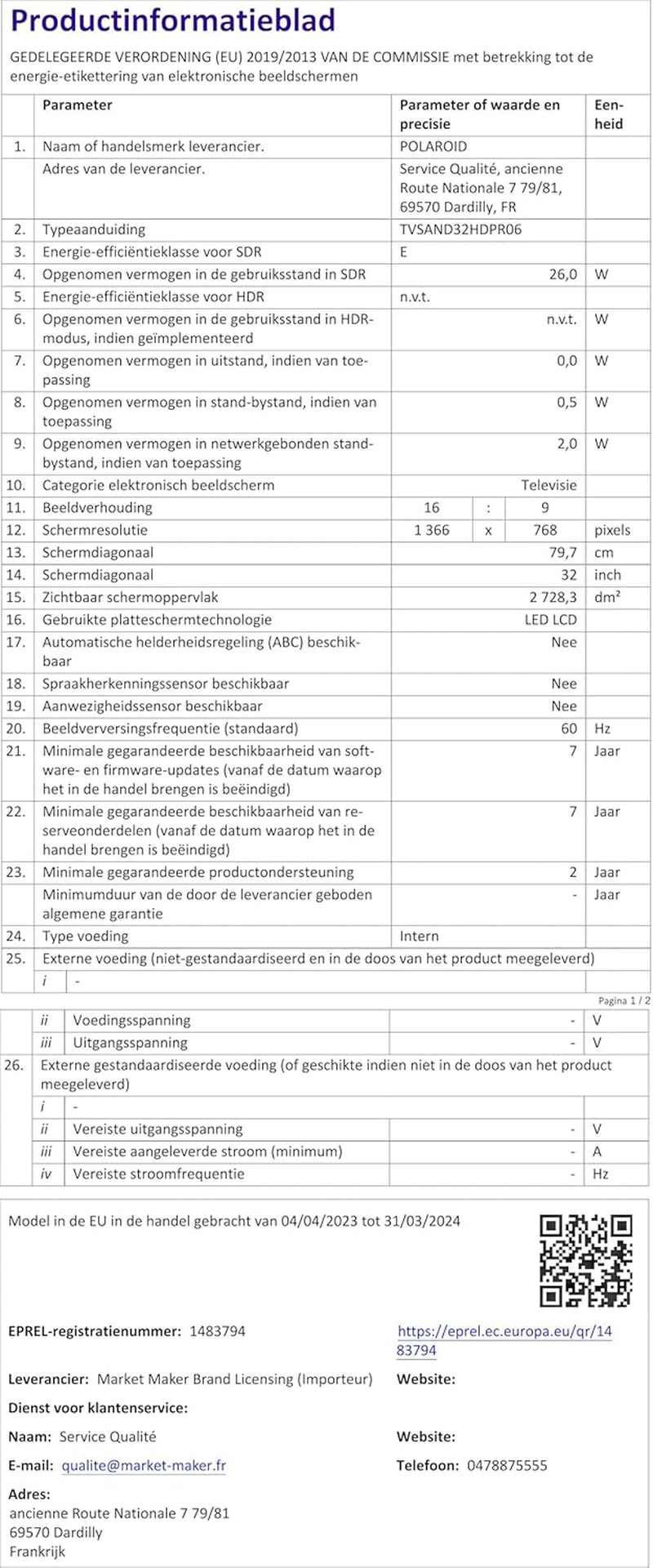 Televizor inteligent Polaroid, Android, 80 cm (32 inch), HD 1366x768, LED, WLAN, Bluetooth, 3 HDMI, 2 USB, Negru