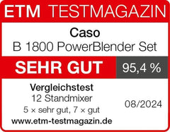 CASO B 1800 Powerblender-Set - Robot da cucina, 28.000 giri/min, bicchiere di vetro 1,75 L, incl. Trinkflasche Und Zerkleiner, Mixer Testsieger Mit Sehr Gut, Edelstahl Naty Shop