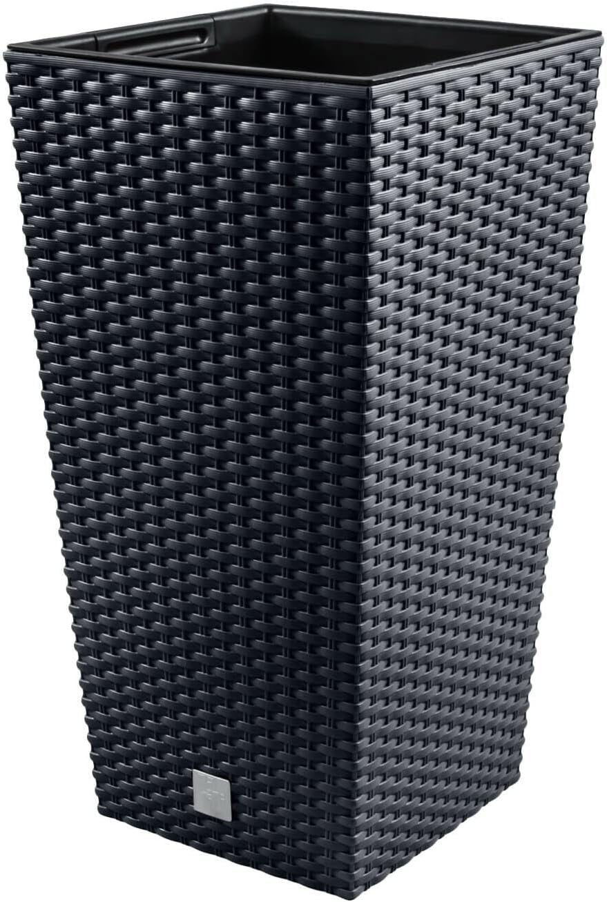 Ghiveci/ghiveci cu aspect de ratan Prosperplast cu insert | 26,5 x 26,5 x 50 cm | antracit | rezistent la intemperii și UV | fabricat din plastic robust | pentru interior și exterior