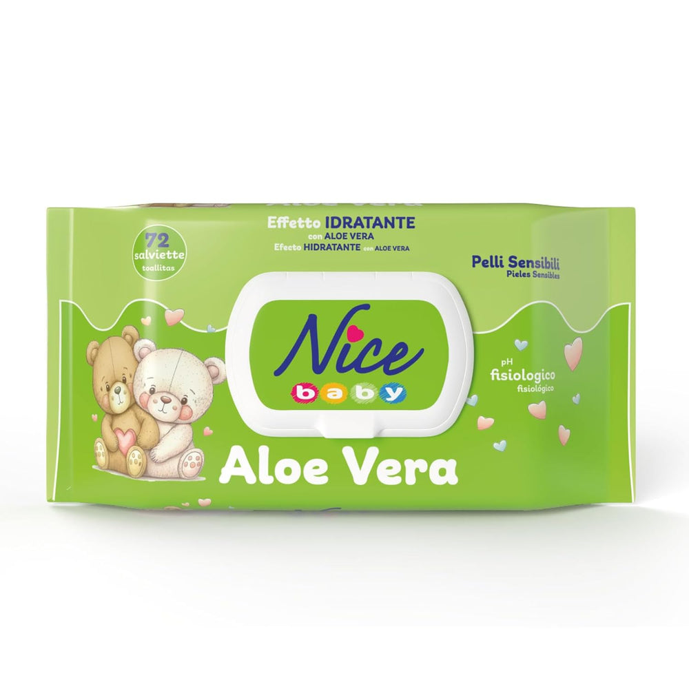 Salviette detergenti per bambini e neonati - con aloe vera e olio di argan - dermatologicamente testate - valore pH fisiologico - formato maxi: confezione da 72 salviette - Nice