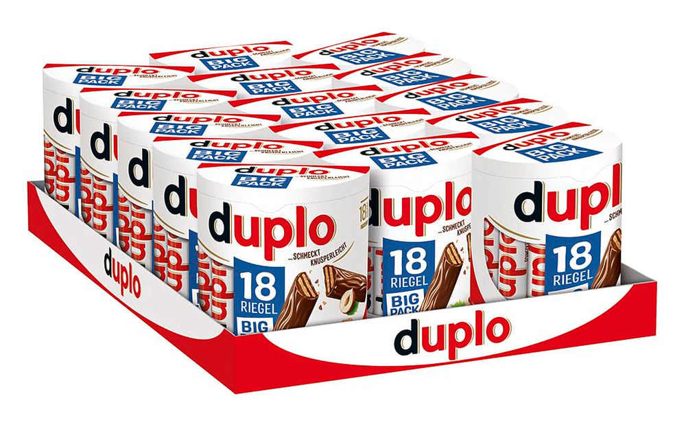 Ferrero Duplo Confezione Grande - Barrette di Cioccolato con Crema di Torrone Pregiato, Wafer Croccante e Cioccolato Fine al Latte - Dolci di Carnevale e Martedì Grasso - 15 Confezioni da 18 Barrette Incartate Singolarmente