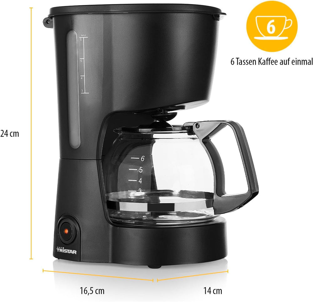 Cafetieră Tristar, capacitate 6 cești, 600W, funcție de menținere a căldurii, oprire automată, filtru permanent, sistem anti-picurare, compactă și portabilă, ușor de curățat, CM-1246