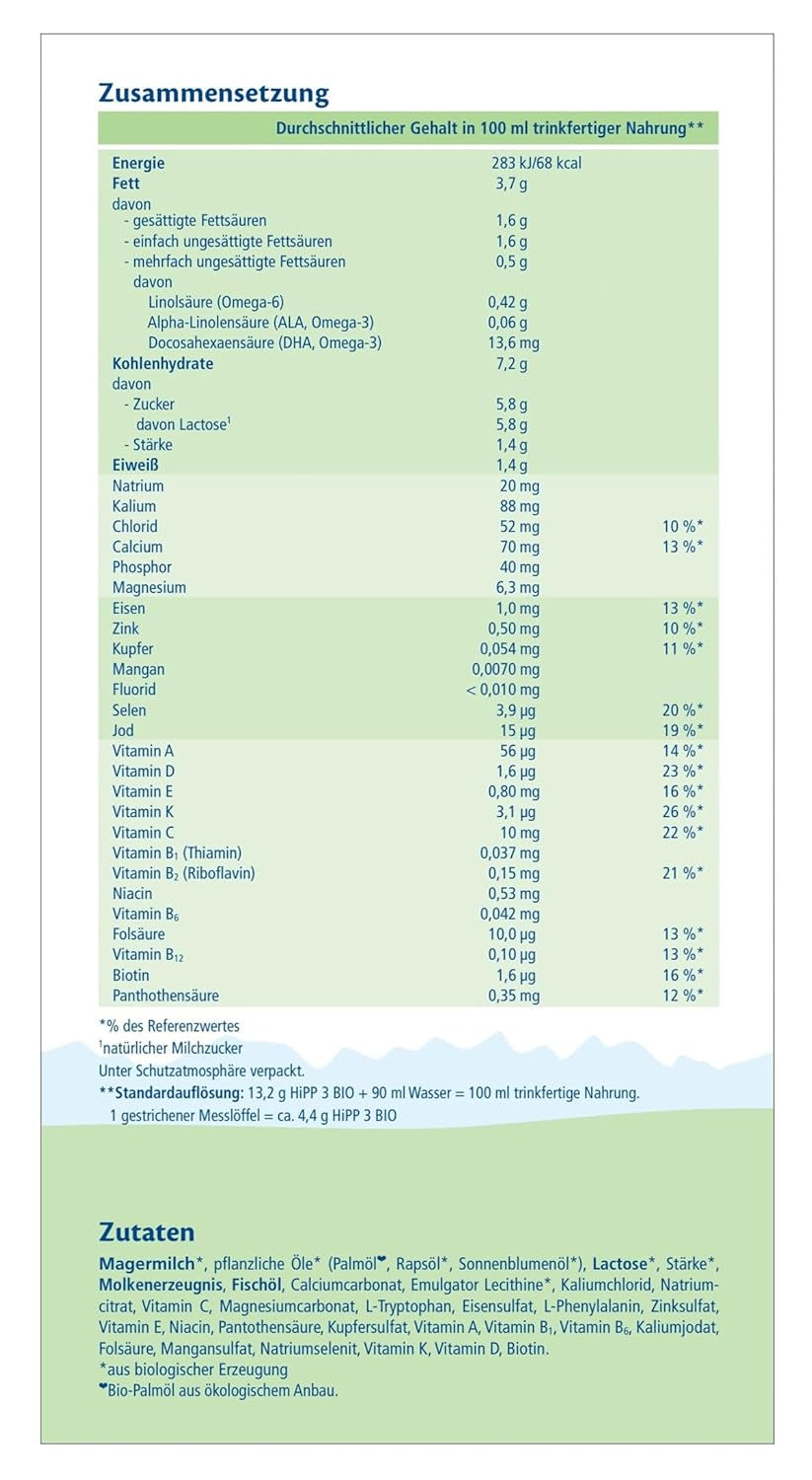 HiPP 3 Latte di proseguimento biologico (4 x 600 g) - dopo 10 mesi, con Omega-3 (DHA, ALA), Calcio, Vitamina D, della migliore qualità biologica