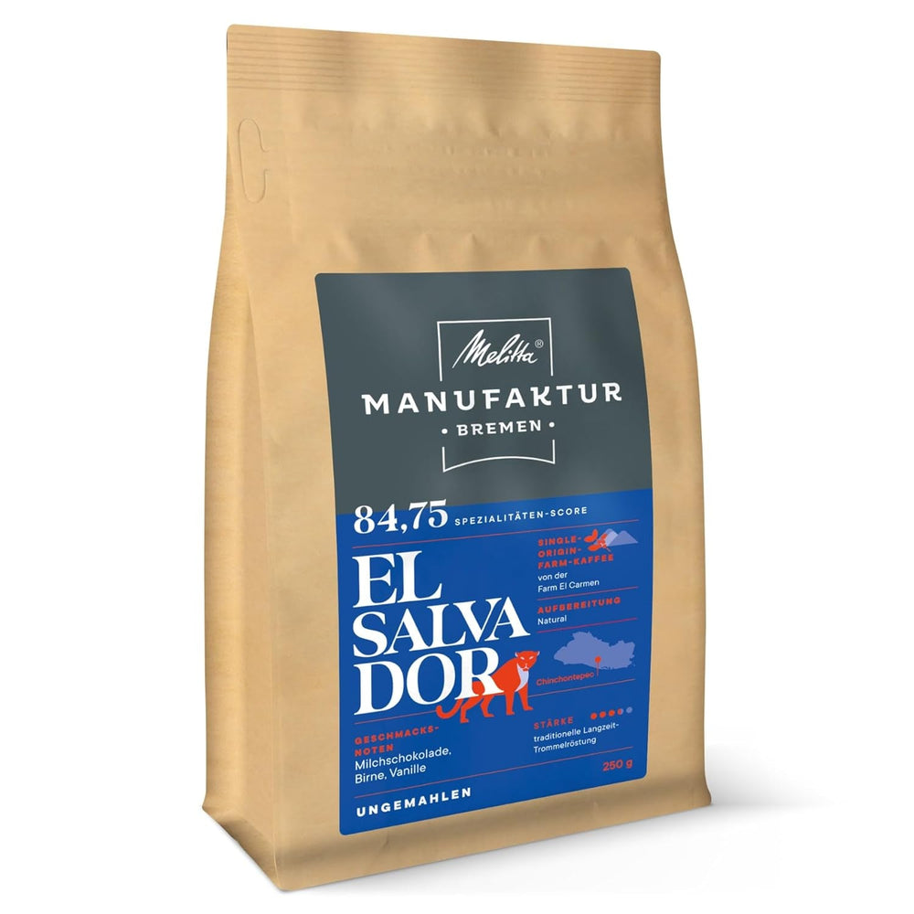 Melitta Manufaktur-Kaffee Guatemala Miele, Caffè speciale, 250 G, Chicchi di caffè interi, Non macinato, Caffè monorigine, Tostato delicato, Tostato in Germania, Forza 3 Caffè Naty Shop 250 grammi Chicco intero El Salvador