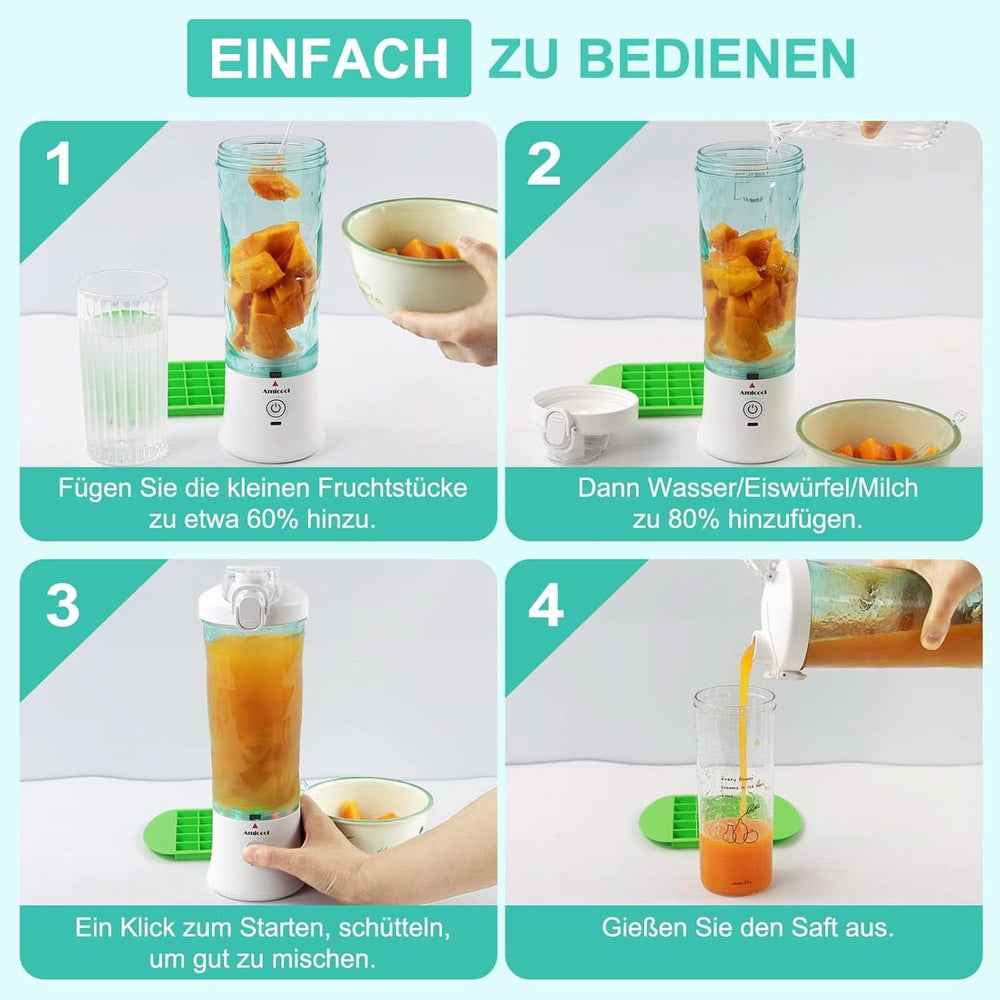 Mixer Smoothie Maker to Go, Mini Standmixer Tragbar Mit 6-Klingen Edelstahl, Enstafter Mit Reisedeckel, Frullatore portatile USB Elektrisch Bottiglia da 600 ml, Mixer Shaker Slushy Maker Wasserdichter Bucatarie Naty Shop