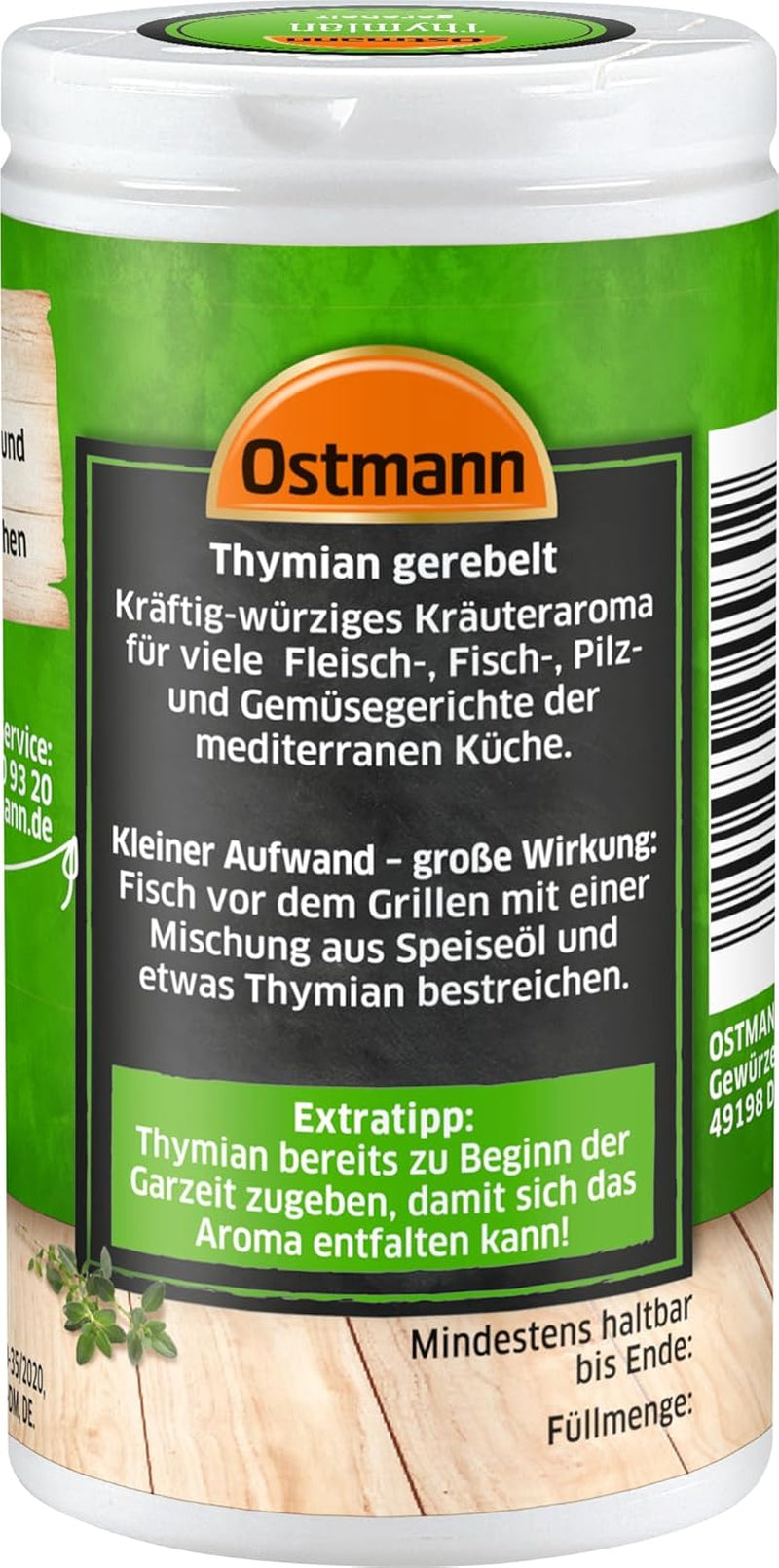 Ostmann Thyme gerebelt 15 g Thyme-Gewürz für viele Fleisch-, Fisch-, Pilz-, und Gemüsegerichte der Mediterranen Küche, Quantità: 1 Stück