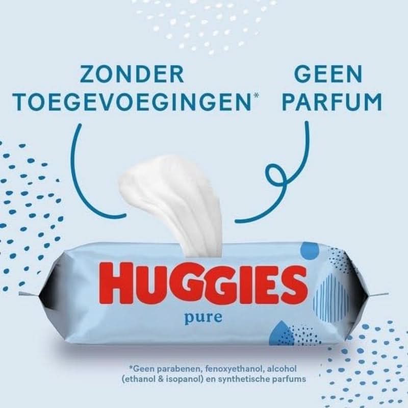 Confezione da 18 salviette per neonati Huggies Pure (1008 salviette in totale) — Acqua pura al 99% — Senza profumo, per una pulizia e una protezione delicate Salviettine umidificate per neonati Naty Shop