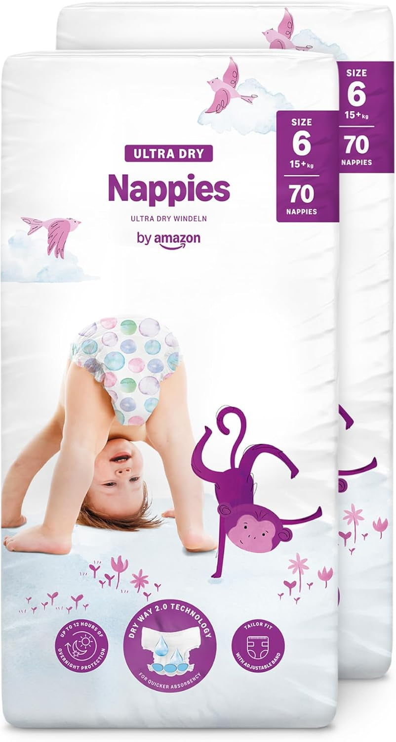 Pannolini Amazon Ultra Dry, taglia 1 (2-5 kg) - Scatola mensile, bianco, 96 pezzi (2 confezioni da 48) (ex marchio Mama Bear, prodotto identico)