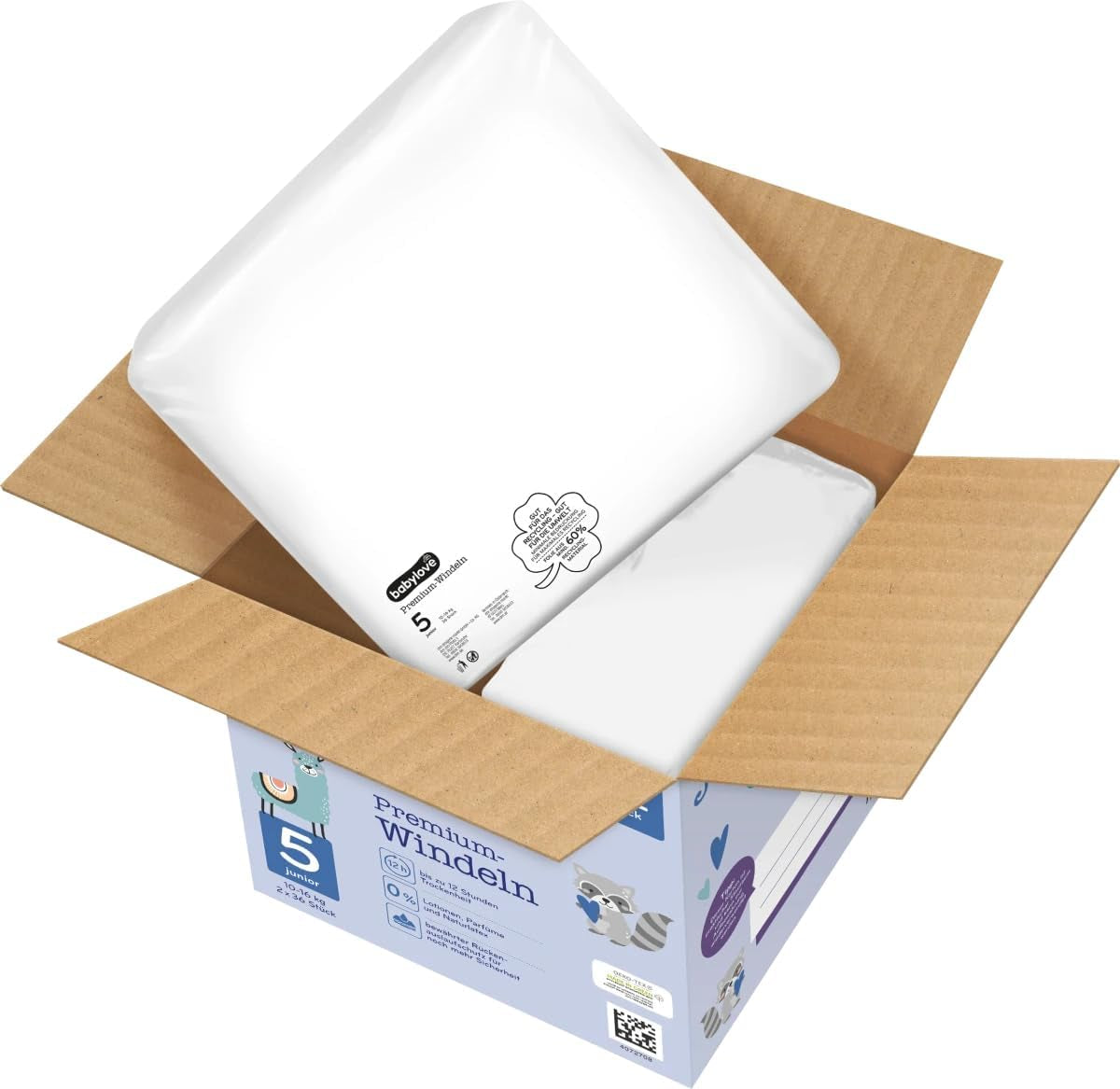 Pannolini Premium Active Plus, taglia 5, Junior 12-25 kg, confezione Jumbo, 2 x 36 pezzi, 72 pezzi