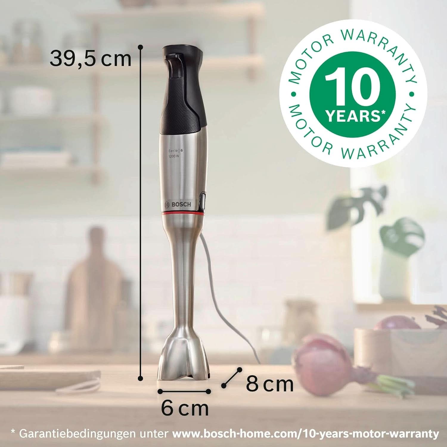 Robot da cucina Bosch Ergomaster Serie 6 MSM6M810, Einhändig Bedienbar, 10 Jahre Motorgarantie, Edelstahl-Klingen, Verschleißfreie Keramik-Kupplung, Luftkühlung, Quattroblade, Mixbecher, 1200 W, Edelstahl Kitchen Naty Shop