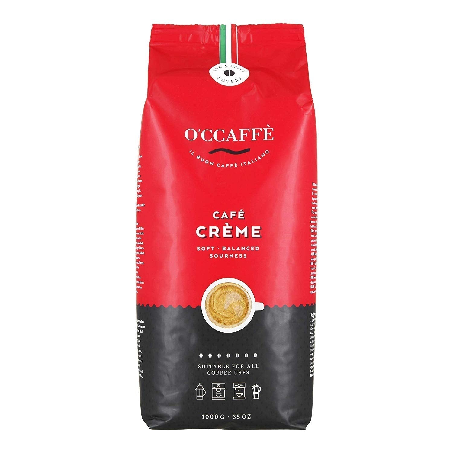 O'CCAFFÈ - Café Crème, boabe de cafea întregi, crema de cafea aromată, cu aciditate scăzută, prăjire foarte lentă în tambur de la o afacere de familie italiană Cafea Naty Shop 1 Kg Café Crème