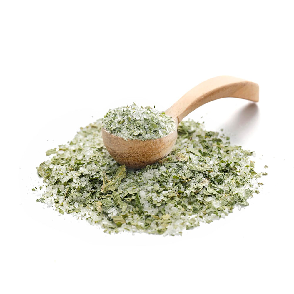 Ankerkraut Bärlauch Salz, Lecker Fleisch und Salat Verfeinern, Gesmack Aroma tipo Knoblauch, Kräuter mit Gewürz zum Kochen, 110 g im Corkenglas