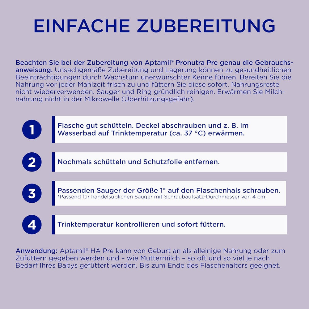 Aptamil HA Pre Ready to Drink – Latte idrolizzato per lattanti dalla nascita – 4 x 2 x 90 ml