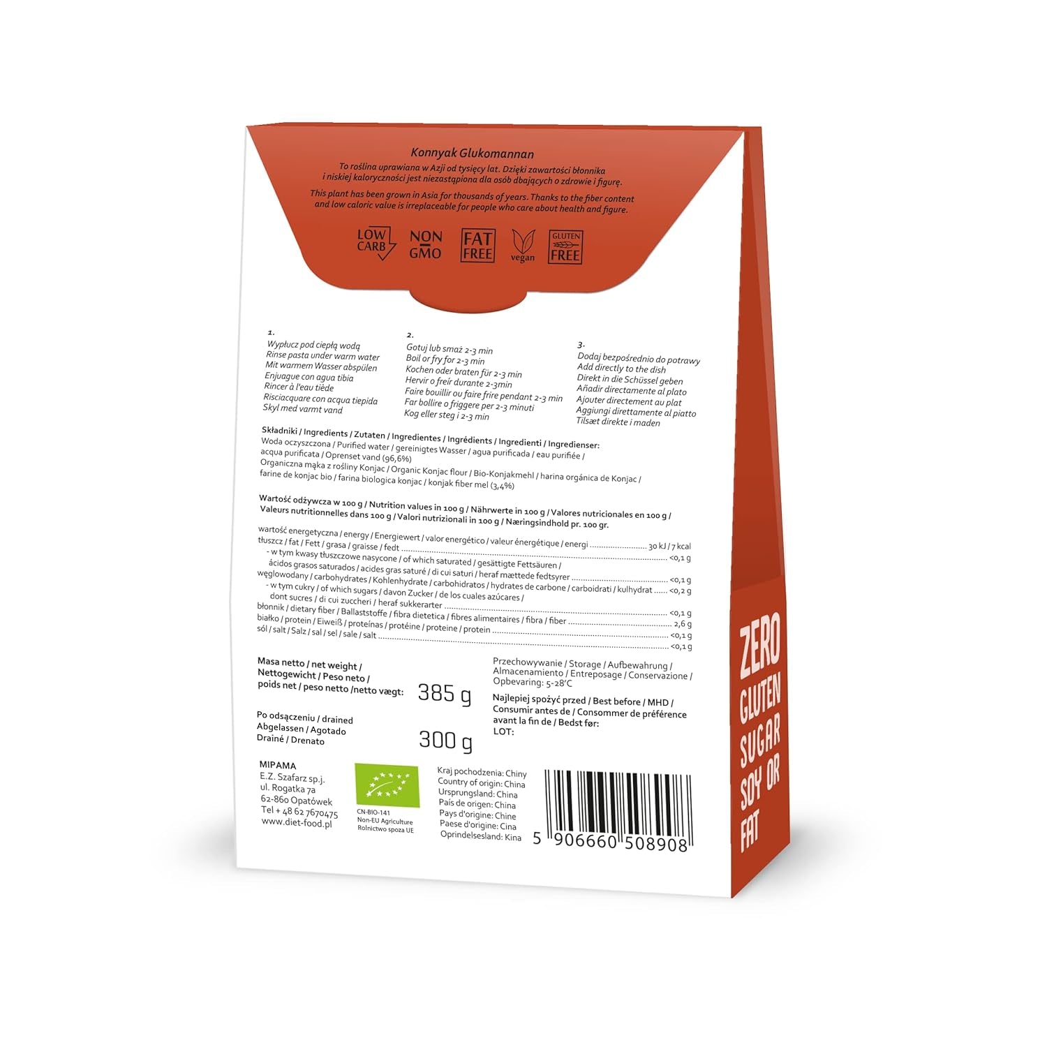 Fettuccine Konjac Noodles Bio Shirataki Diet-Food - 300g, a basso contenuto di carboidrati, senza zucchero, cheto, vegano, ipocalorico, senza glutine e senza uova, a base di farina Konjac