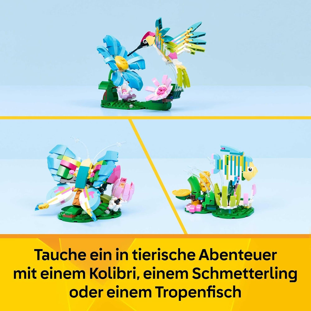 LEGO Creator 3in1 Wild Animals: Colourful Hummingbird - Bird Toy Transforms into a Butterfly or Fish Figure - DIY Room Decor Idea - Creative Gift for 8+ Year Old Girls & Boys - 31384