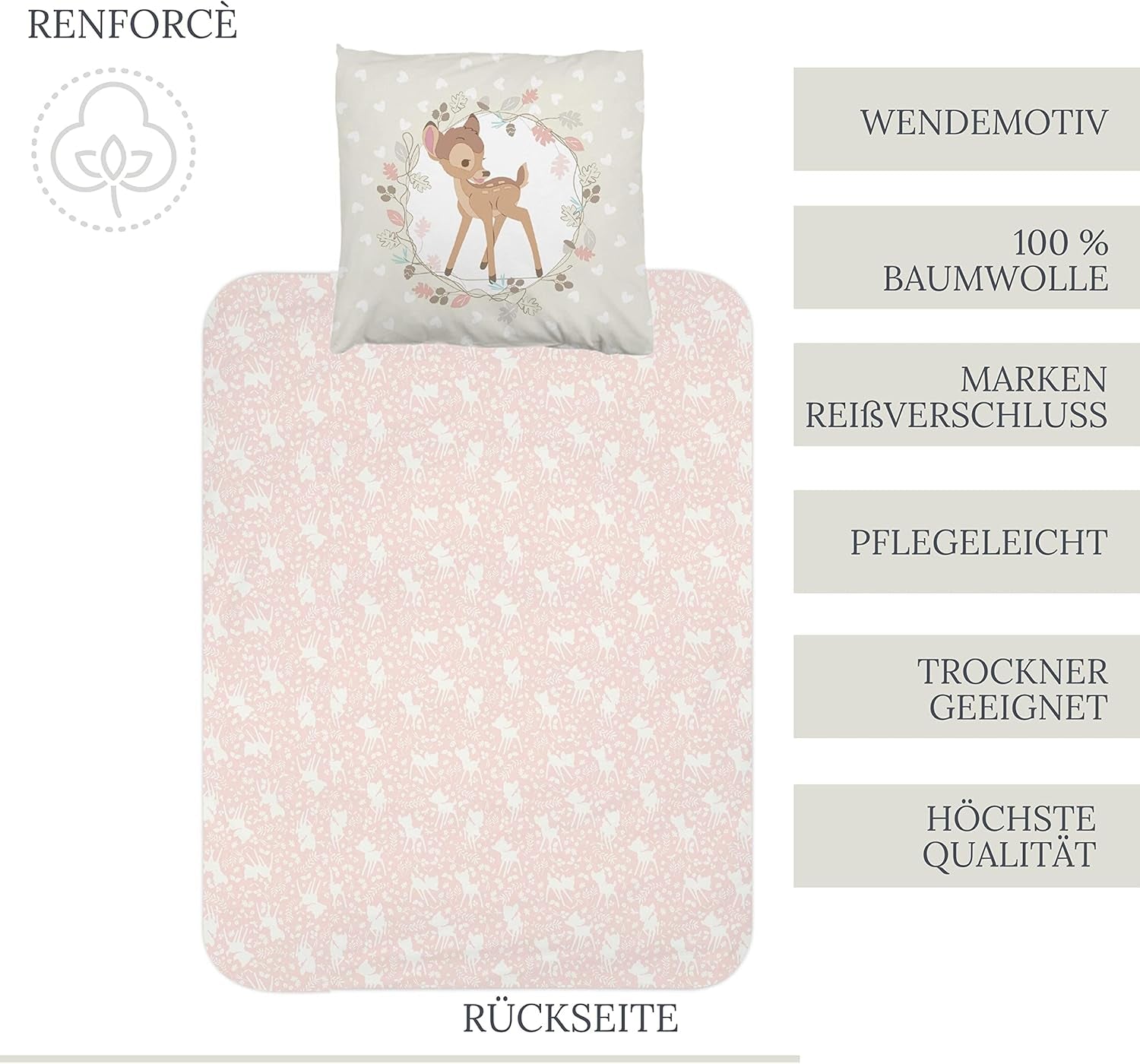 Biancheria da letto per bambine, Bambi, 100% cotone Biancheria da letto per bambine Naty Shop
