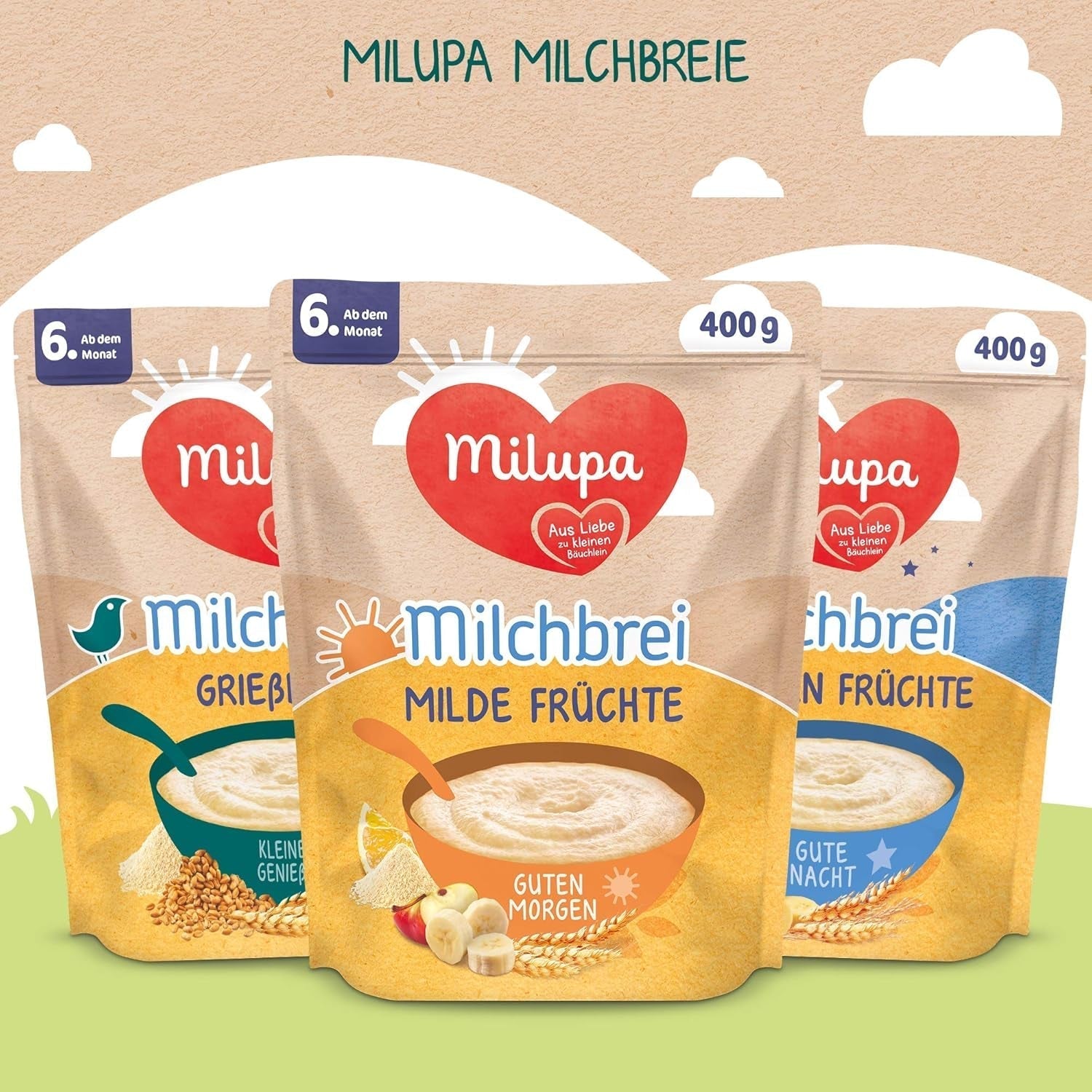 Milupa Milk Porridge Frutta Integrale - Porridge per bambini senza olio di palma, dai 6 mesi - 4 X 400 G (confezione da 2) Mamma e Bambino Naty Shop