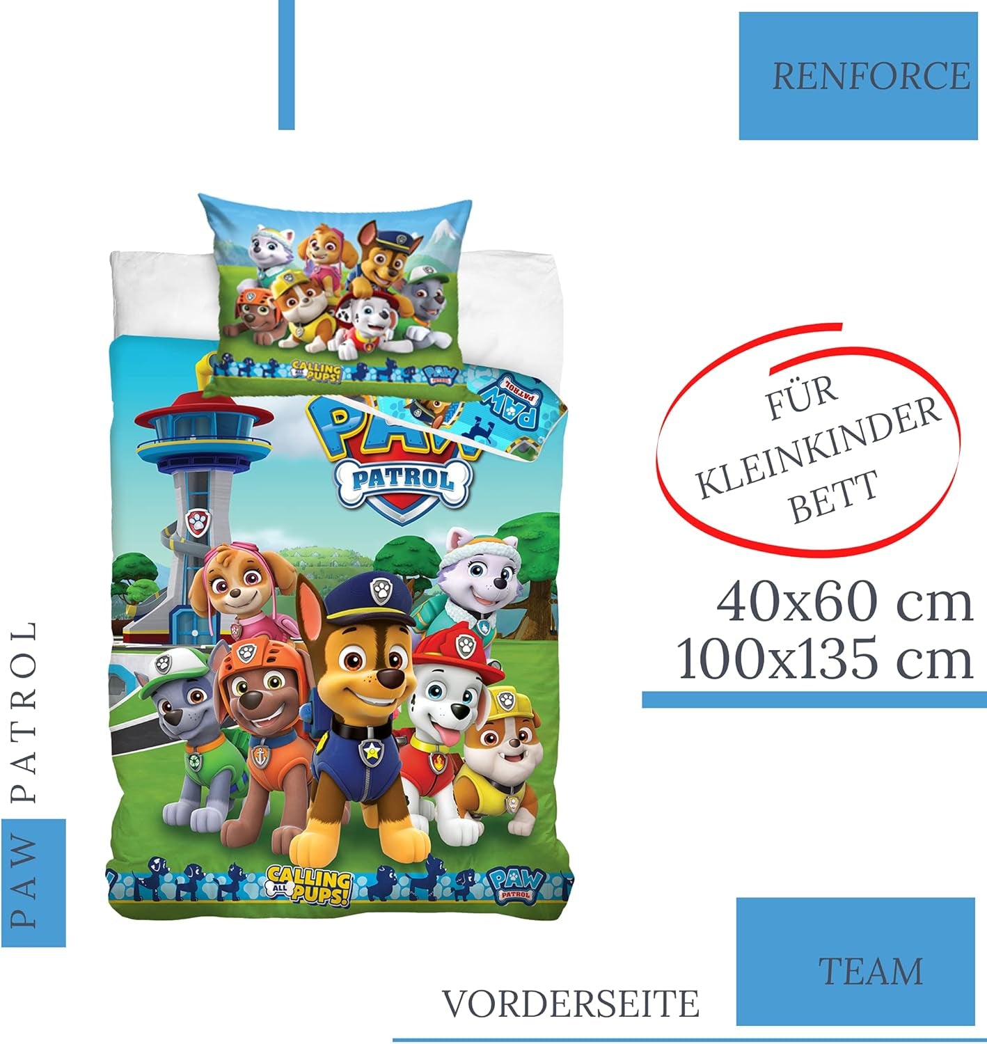 Bettbezug 100X135 40X60 Baumwolle · Compatibile con Paw Patrol Baby Kinderbettwäsche Für Mädchen und Jungen · 2 Teilig · 1 Kissenbezug 40X60 + 1 Bettbezug 100X135 Cm Naty Shop