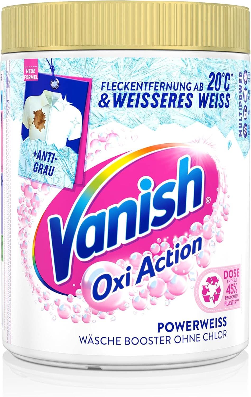 Vanish Oxi Action Powerwhite Powder - 1 X 1.125 Kg - polvere smacchiatore migliorativo per bucato senza cloro - per bucato bianco Detersivi Bucato Naty Shop