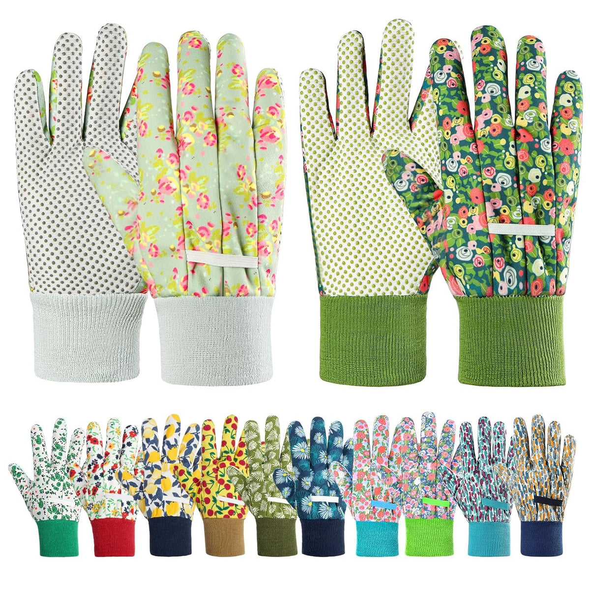 Handschuhe Für Garten, 2Er Set Gartenhandschuhe, Antirutschbeschichtung Arbeitshandschuhe, Einheitsgröße Arbeitshandschuhe Mit Pvc-Punkten Und Reißfester Canvas-Stulpe Zum Pflanz & Gartenarbeit