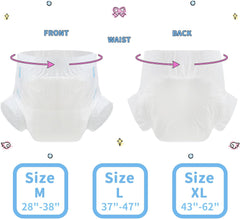 CutiePlusU Pannolini per adulti, Superficie asciutta, Massima assorbenza durante la notte, Pannolini usa e getta per incontinenza - Blu, Rosa, Bianco, Confezione da 3 (Medio 71-96 cm)