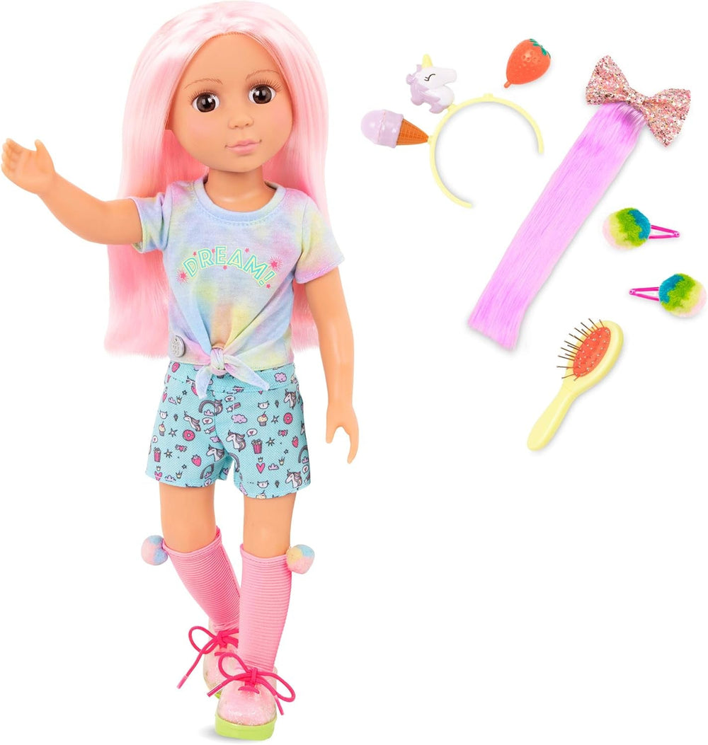 Glitter Girls - Luma - 36 cm Bewegliche Modepuppe - Lila Haare & einzigartige lila Augen - Haarverlängerung, Schleife, Clips & buntes Outfit - 36 cm Puppen & Zubehör - 3 Jahre +