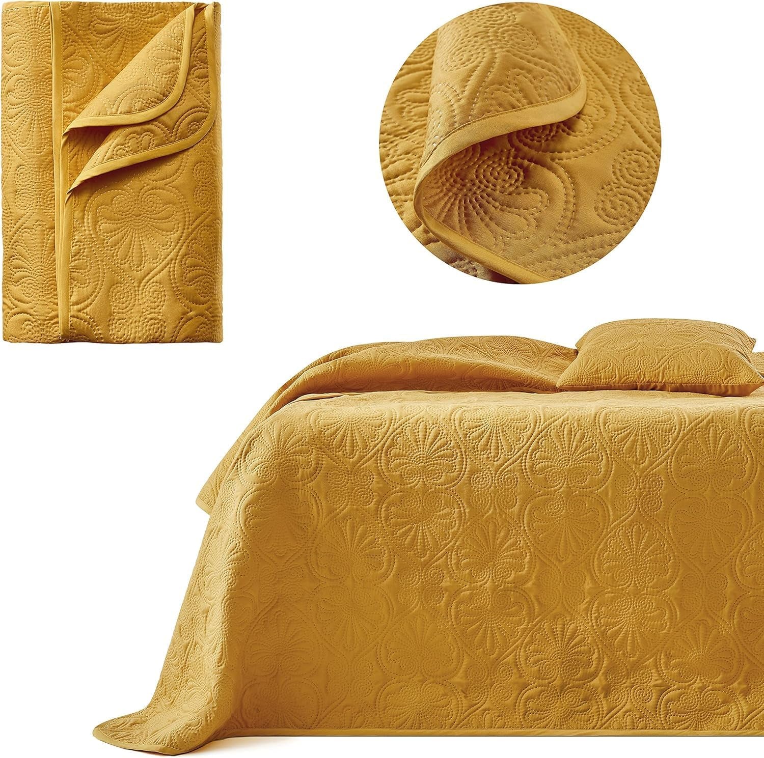 ROOM99 Leila Elegante copriletto color crema 240 X 260 Cm Copriletto versatile come copriletto o divano Coperta per letto e divano Stile coperta Ideale come copriletto Letti e Coperte Beuche den ROOM99-Store Senape 220X240