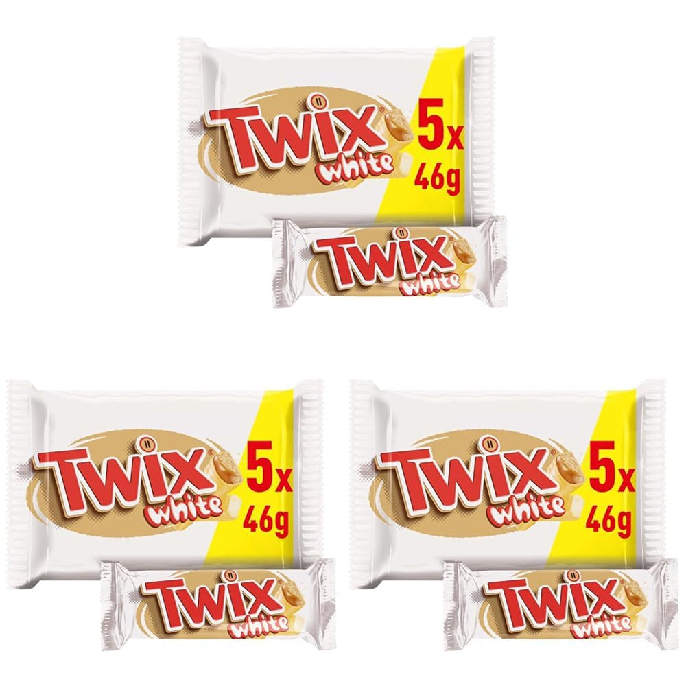 Tavolette di cioccolato bianco Twix; caramello, biscotti, cioccolato bianco; confezione multipla di cioccolatini; 5 barrette (5 x 46 g)