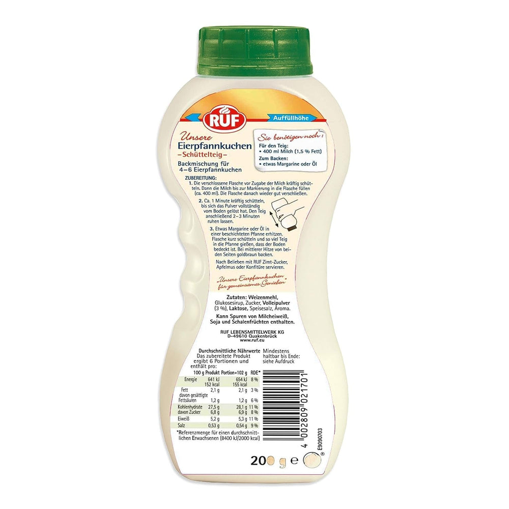 RUF Pfannkuchen Shaker, Pfannkuchenteig-Grundmischung Für 4-6 Goldbraune Eierpfannkuchen, Schnell Gemacht, Nur Milch Zugeben, Schütteln, Fertig, 1X200G Naty Shop