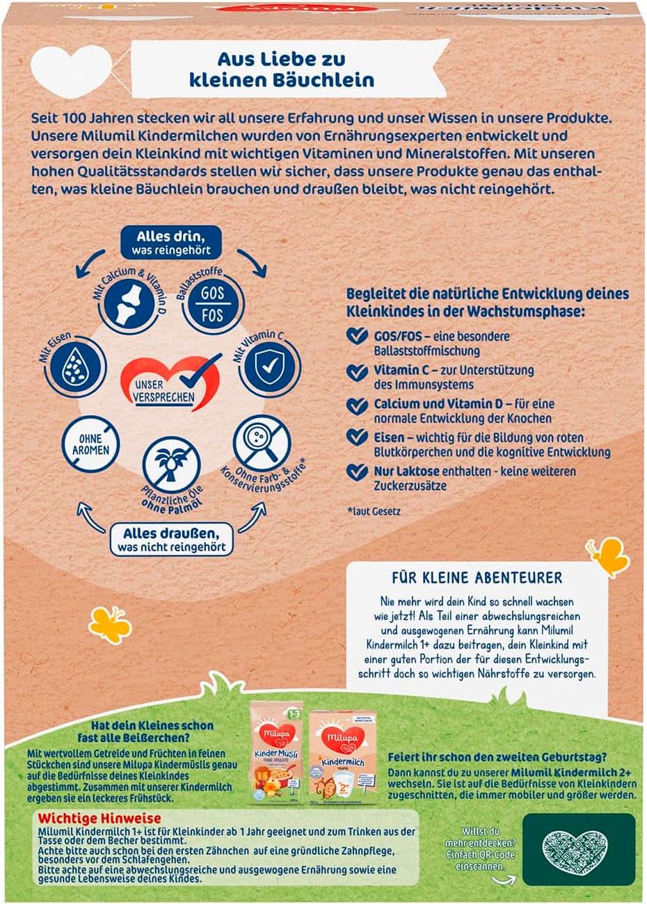 Milupa Latte per bambini Milumil 1 plus - da 1 anno - per bambini piccoli in fase di crescita - accompagna lo sviluppo naturale - 5 x 550 g polvere Mamma e Bambino Naty Shop