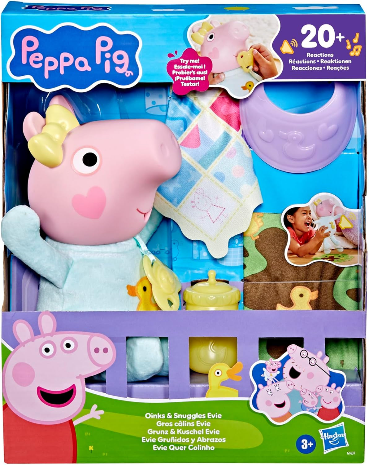 Peppa Pig Păpușa Interactivă Evie, 28 cm, cu 20 de sunete și multe funcții, set de jucării pentru copii de la 3 ani în sus