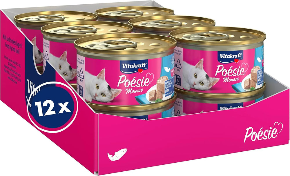 Vitakraft Poésie Mousse, hrană umedă pentru pisici, spumă aerisită, cu somon, fără zahăr adăugat sau cereale (12 x 85g)