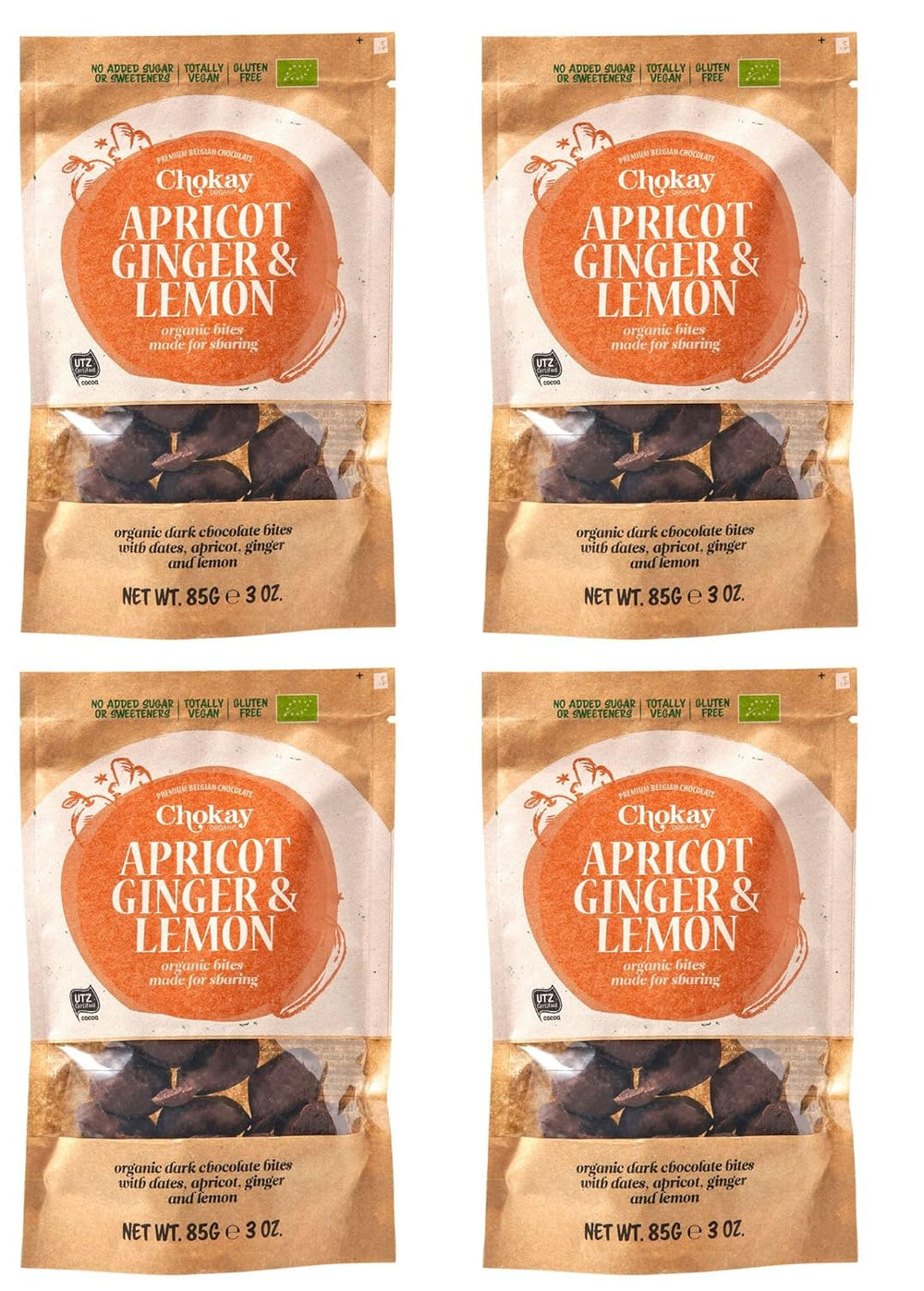 Set di 4 bocconcini biologici - Mandorle alla cannella/Mandorle alla cannella in cioccolato fondente belga/Senza zuccheri aggiunti, senza dolcificanti/VEGAN e COMMERCIO EQUO / 4 x 85 g