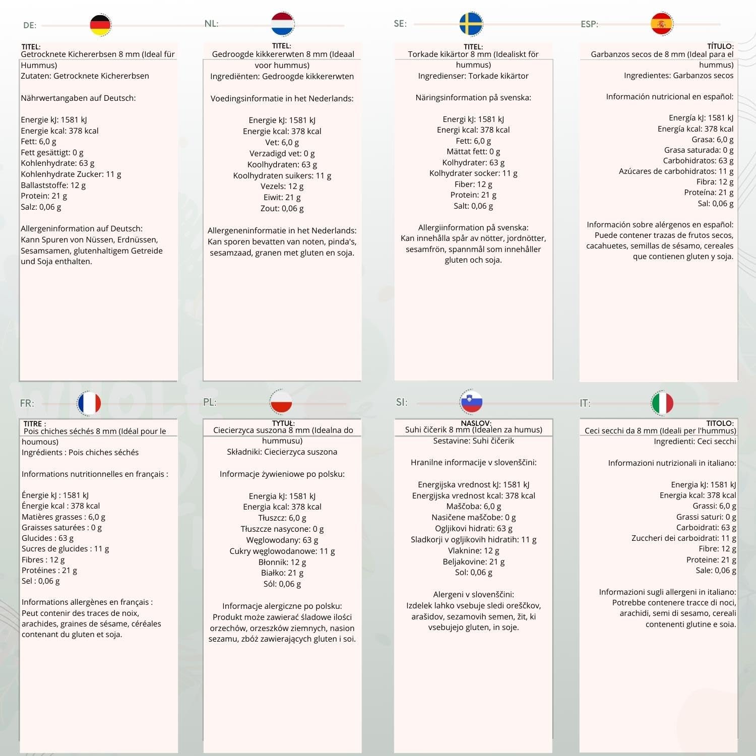 Ceci integrali della terra, 8 mm (ideali per l'hummus), non OGM, naturali, vegani, senza latticini, senza zuccheri aggiunti, 2 kg