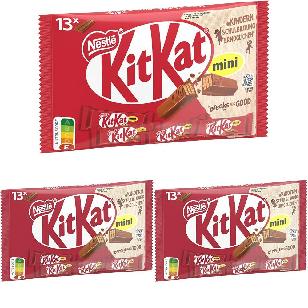 Batoane mini de ciocolată Nestlé, batoane crocante cu ciocolată cu lapte și napolitană crocantă, pachet de 3 (1 x 217g)