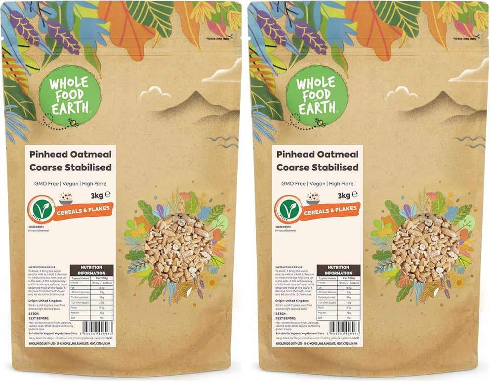 Wholefood Earth Farina d'avena Pinhead grossolana stabilizzata 3 kg | Non OGM | Ricco di fibre