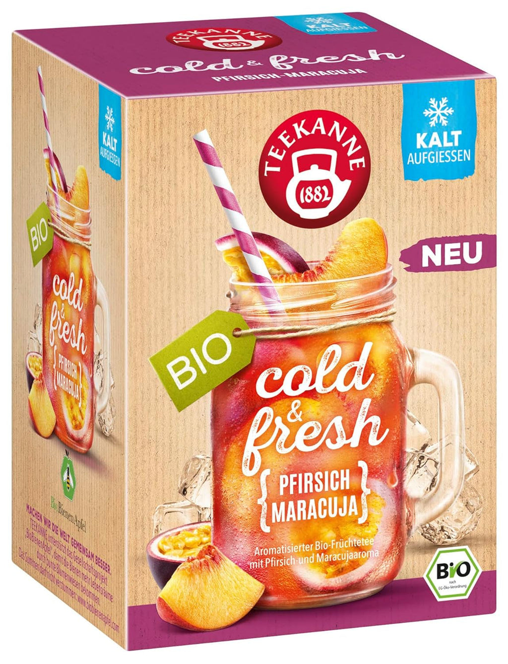 Teekanne Cold &amp; Fresh BIO 4Er Mix - Cu noile sortimente lămâie-mentă, piersică-maracuja, portocală-rozmarin, grapefruit-mentă-ghimbir (4 X 45G)
