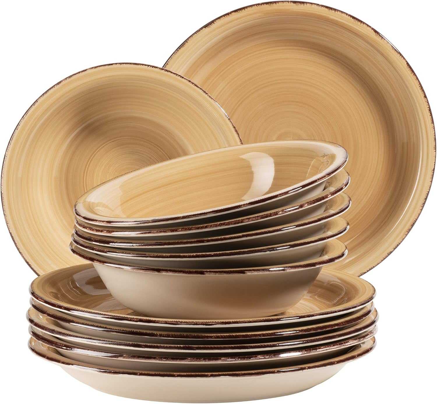 MÄSER Bel Tempo II Teller-Set für 6 Personen im modernen Vintage Look, 12-teiliges Tafelservice, handbemalt, Türkis, Steingut, 27 centimeters