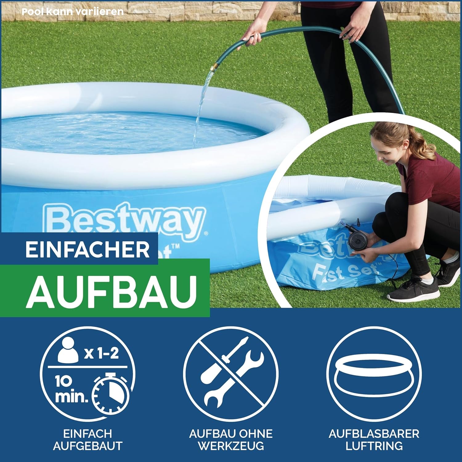 Piscina Bestway Fast Set, senza pompa, blu, 366 x 76 cm, senza accessori