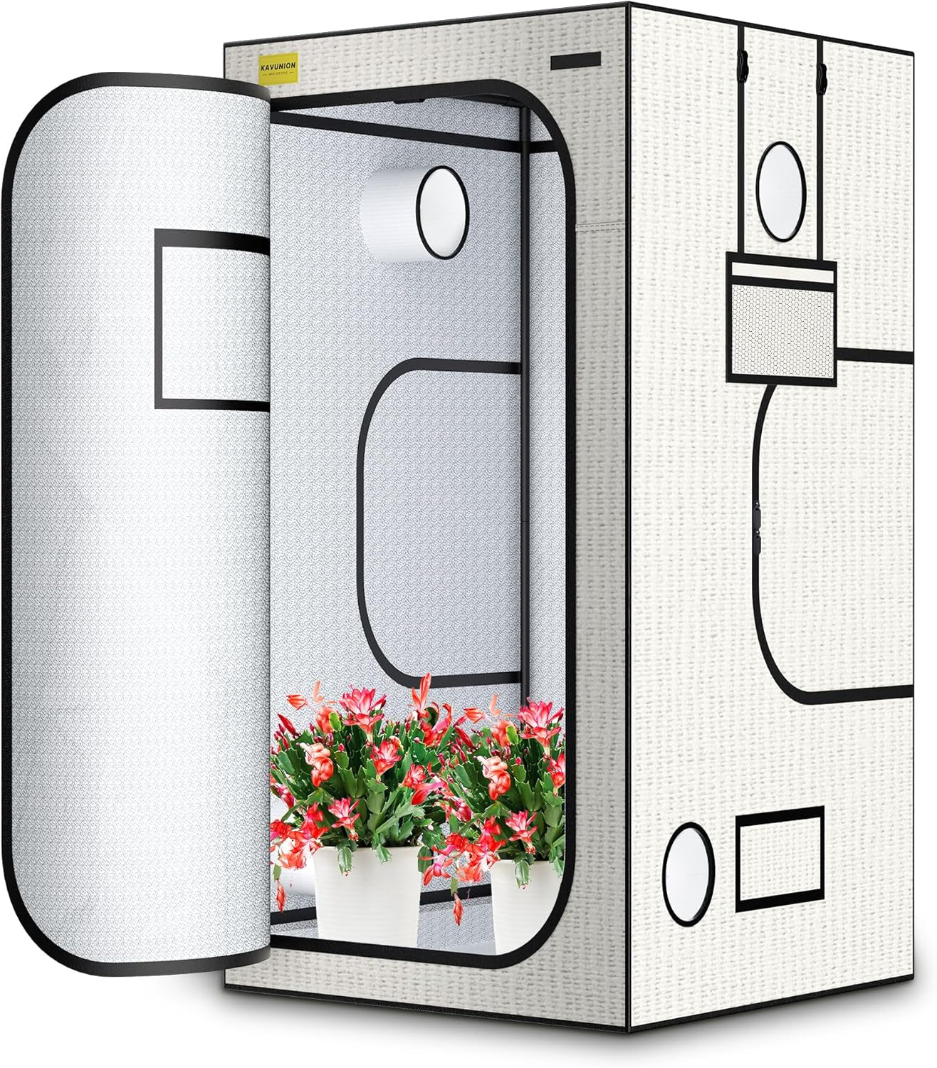 Tenda da coltivazione 60x60x180 cm, materiale Oxford 600D con pellicola riflettente in poliestere, tubi in acciaio da 22 mm, prese d'aria e finestre di visualizzazione, tende da coltivazione per coltura idroponica, serre e giardini interni