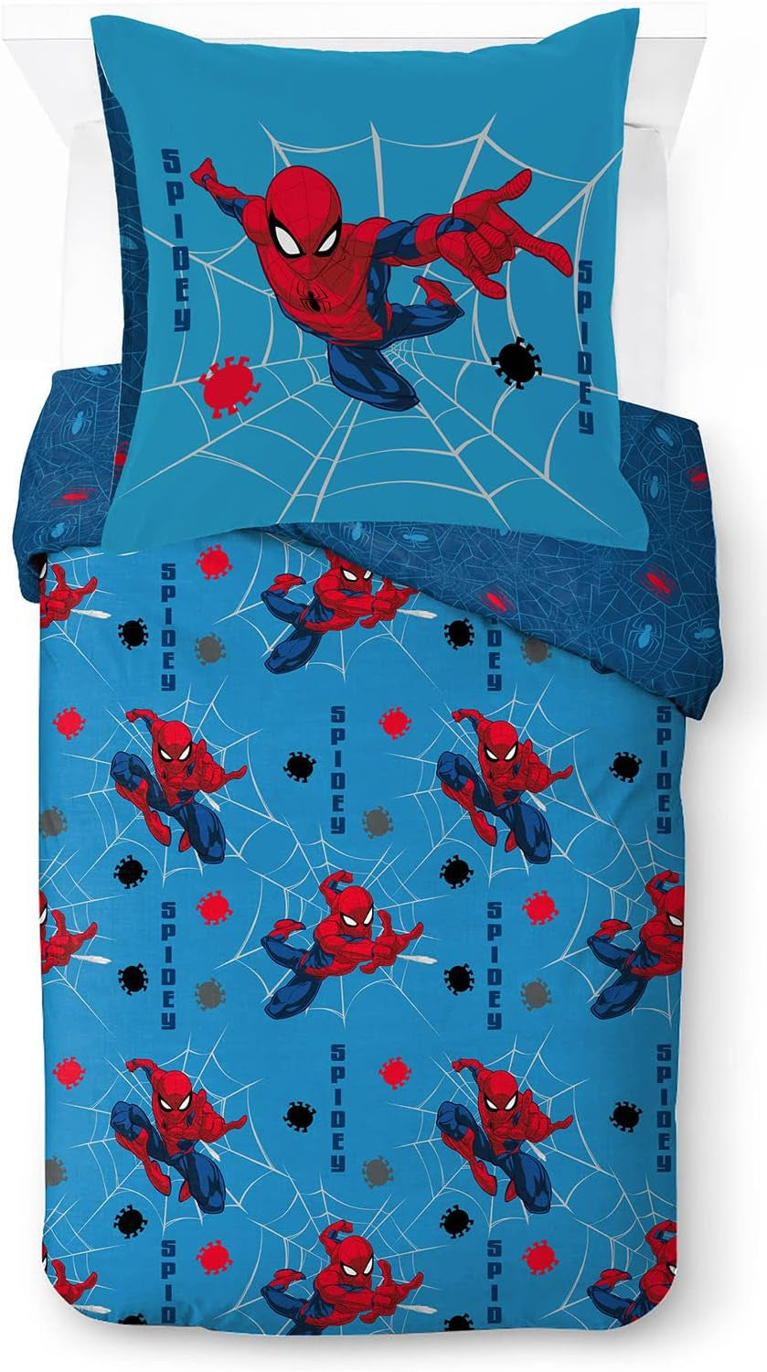 Biancheria letto per bambini Personaggi Disney 100% cotone Biancheria letto - bambini Naty Shop Blu - Spiderman 135X200/80X80 (2 Pezzi)