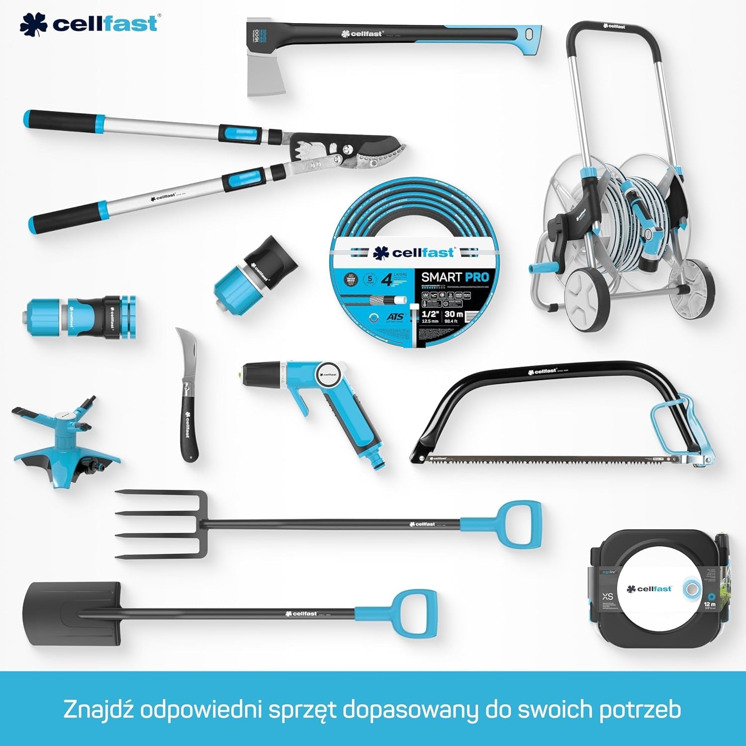 Set furtun de grădină Cellfast Ideal, robust, flexibil, cu 4 straturi, aspersor, rezistent la UV și alge, tehnologie Reach, 27 bar, -20/+60° pe termen scurt, 1/2 inch, 20 m
