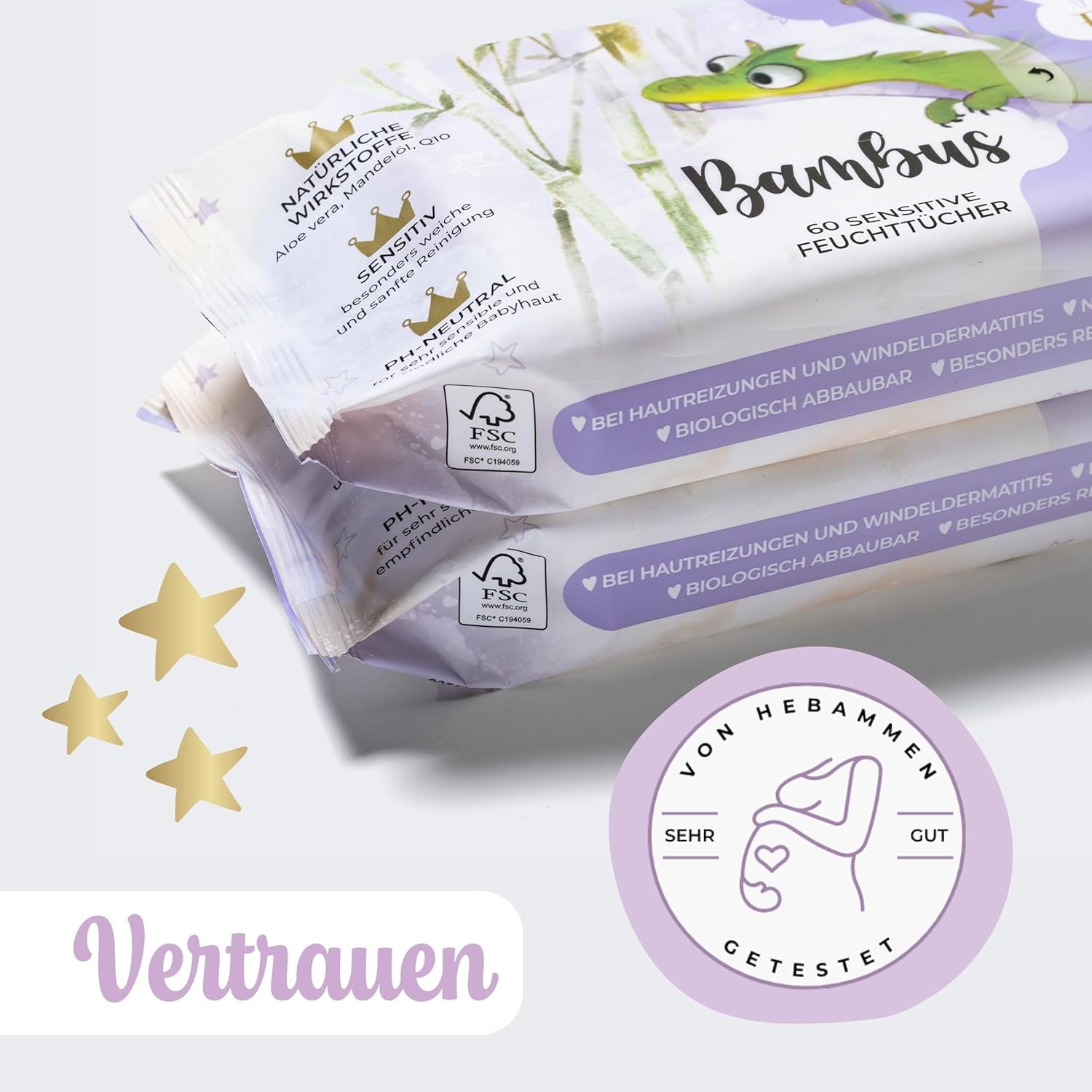 Salviettine umidificate Millis Bamboo Baby Sensitive per la pelle delicata del bambino - 5 x 60 pezzi - Pulizia naturale, delicata e sostenibile - Salviette biodegradabili per neonati, senza plastica e senza alcool