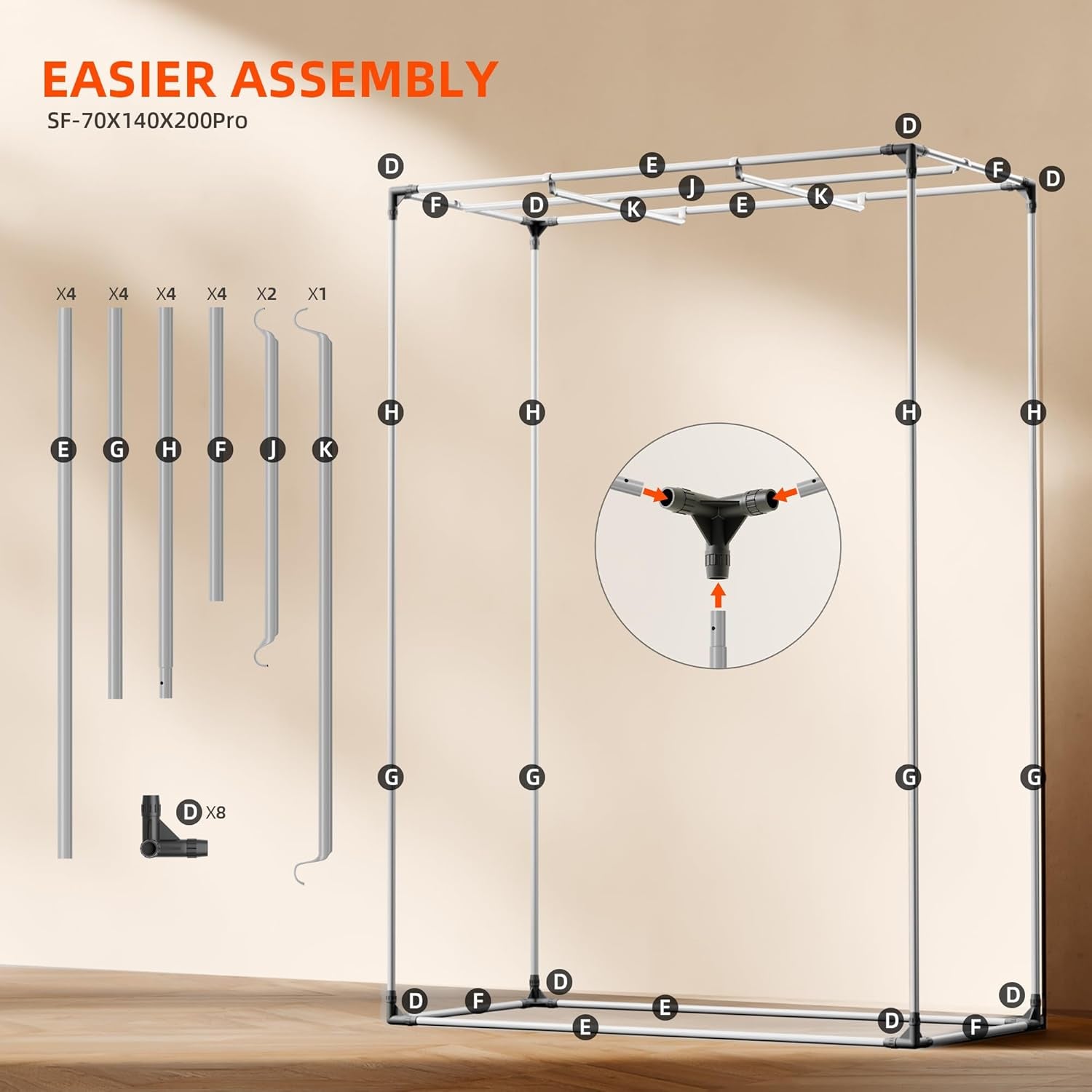 Tenda da coltivazione Spider Farmer Pro 70x140x200 cm con porta scorrevole, finestra di osservazione, pannello pavimento rimovibile, tessuto Mylar 2000D, per coltura idroponica da interni con SF4000, G4500, SE4500