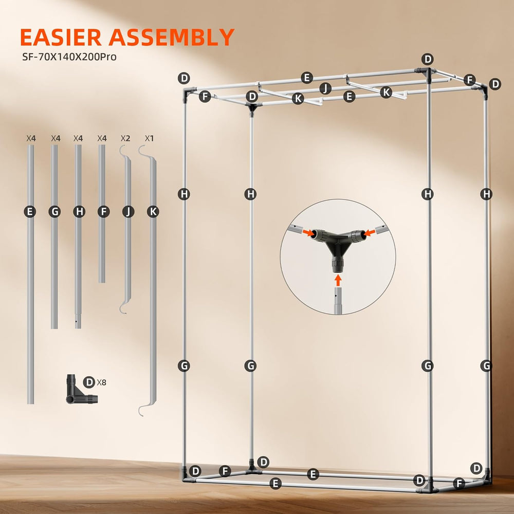 Tenda da coltivazione Spider Farmer Pro 70x140x200 cm con porta scorrevole, finestra di osservazione, pannello pavimento rimovibile, tessuto Mylar 2000D, per coltura idroponica da interni con SF4000, G4500, SE4500