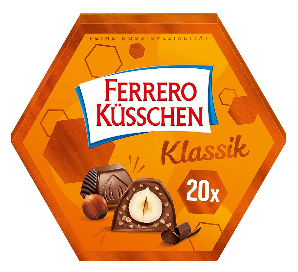 Ferrero Küsschen White Crispy - Regalo di San Valentino per lui e per lei - Nocciole tostate croccanti in crema leggera con scaglie croccanti, ricoperte di cioccolato bianco, 1 confezione da 20 praline individuali