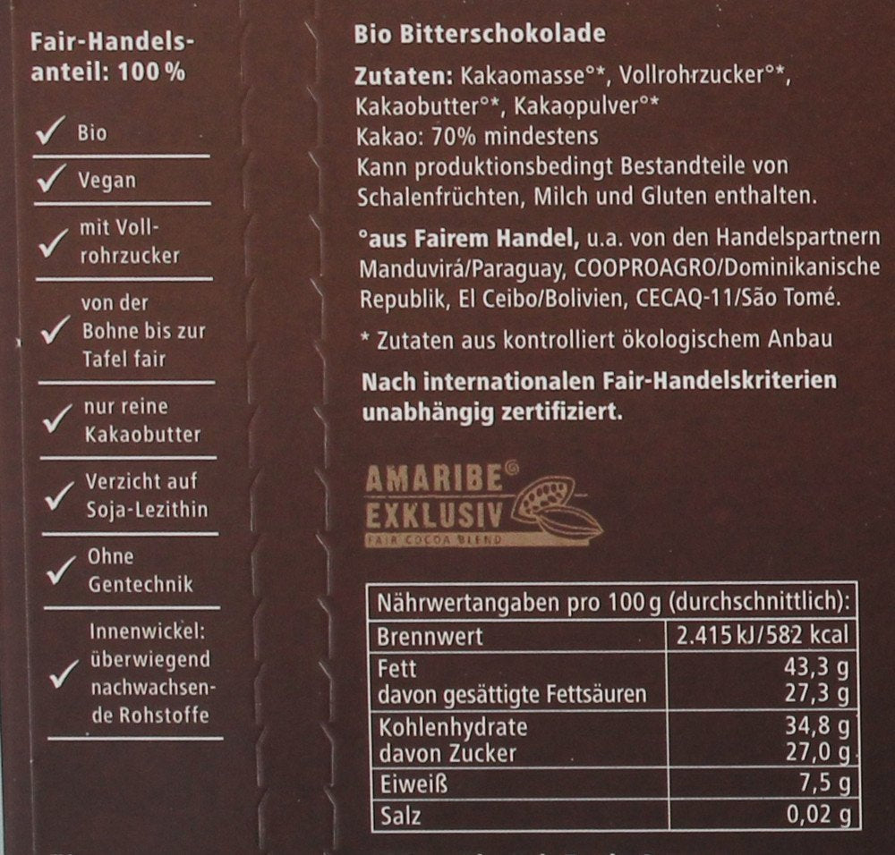 Cardamomo biologico, cacao 38%, confezione da 100 g