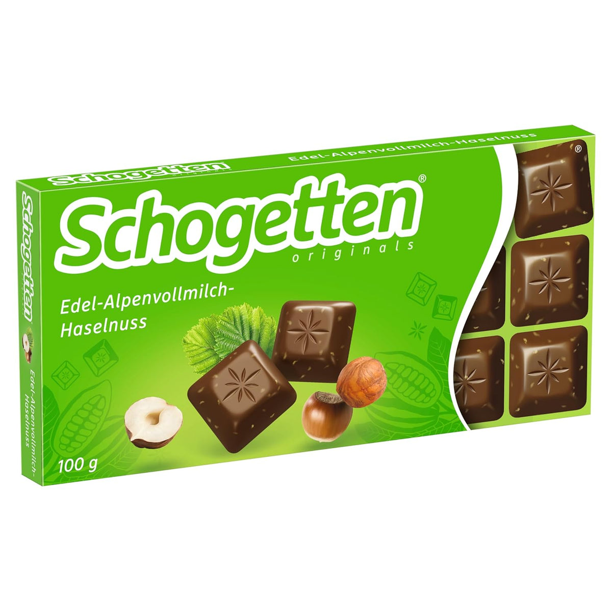 Schogetten Premium Cioccolato al latte alpino con nocciole, tavoletta di cioccolato da 100 g, porzionato individualmente. Una delizia. Pezzo per pezzo.