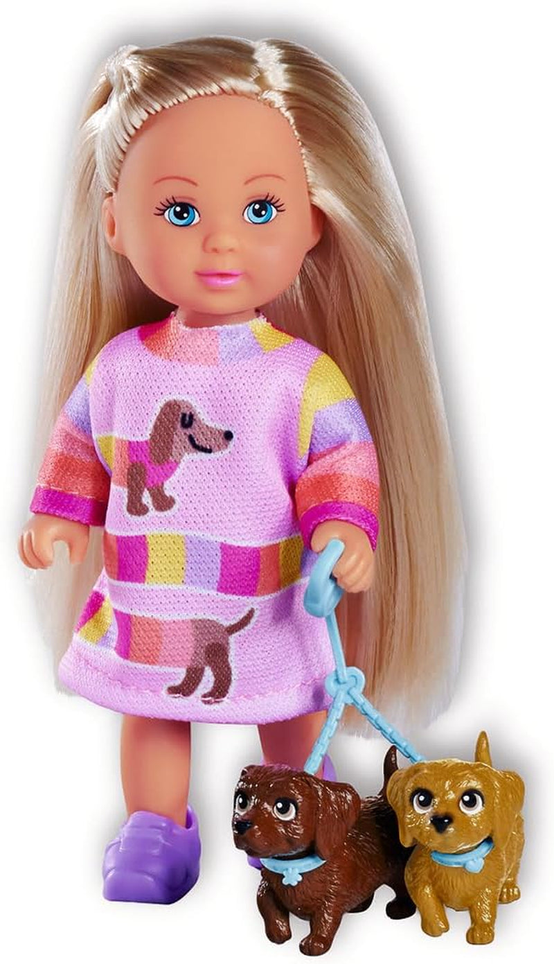 Simba Evi Love Dogs, păpușă cu doi teckeli drăguți în lesă, păpușă de jucărie de 12 cm, vârste 3+