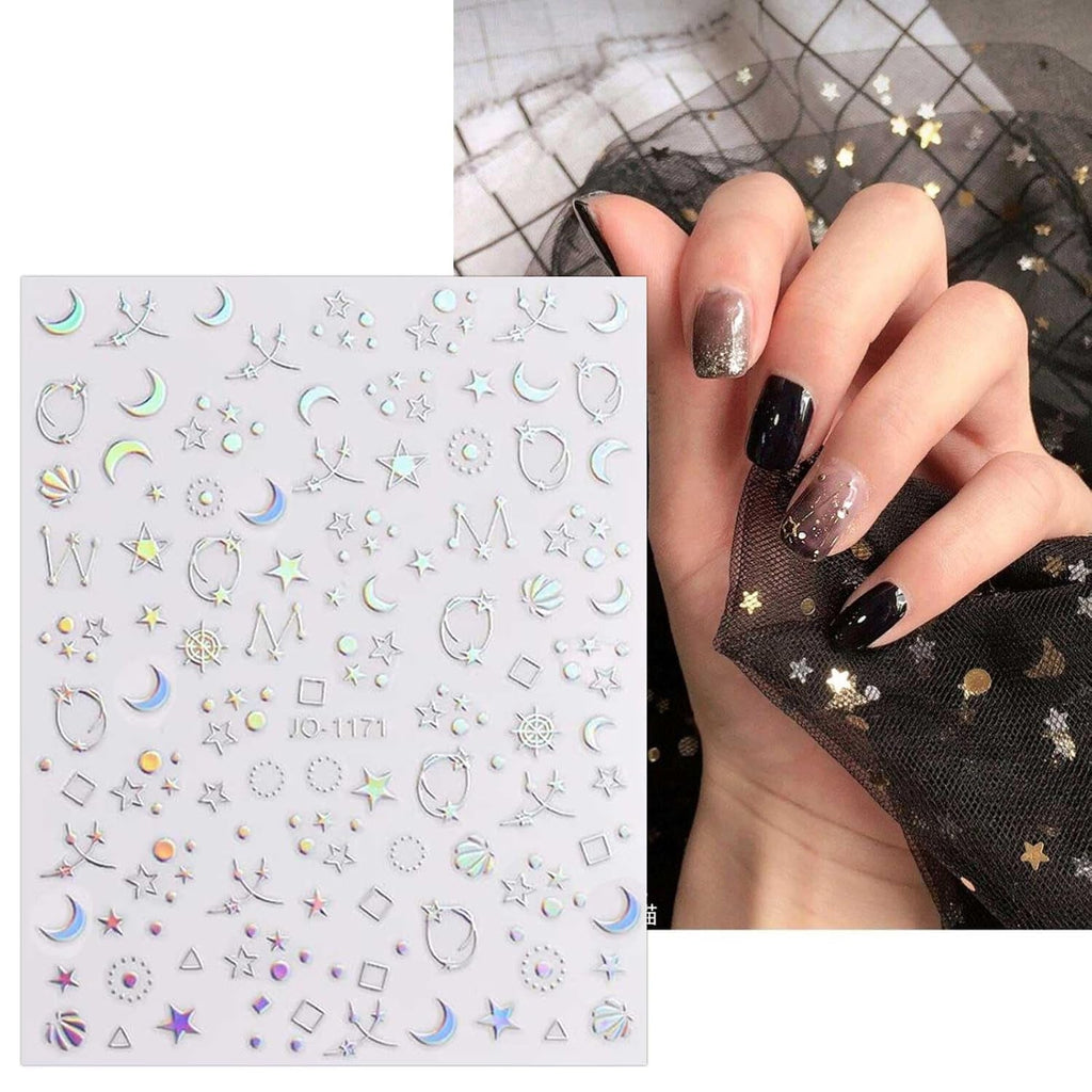 JMEOWIO Nagelsticker Aurora Holografisch 9 Blatt Nagelaufkleber Selbstklebend Herz-Flamme Spielt Schmetterlings-Mond Die Hauptrolle Nail Art Sticker Dekoration Nageldesign Zubehör